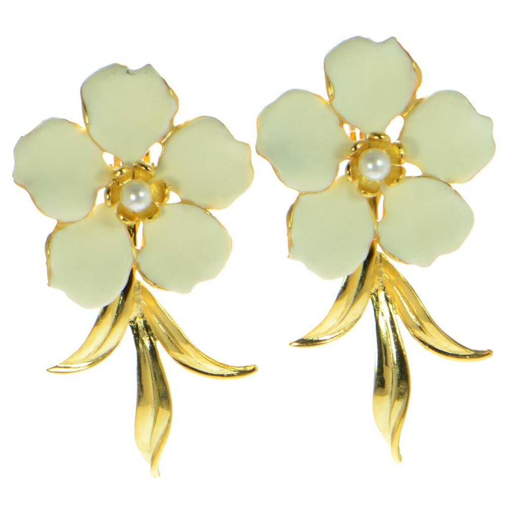 Adam Lippes Painted Anemone Flower and Pearl Earrings